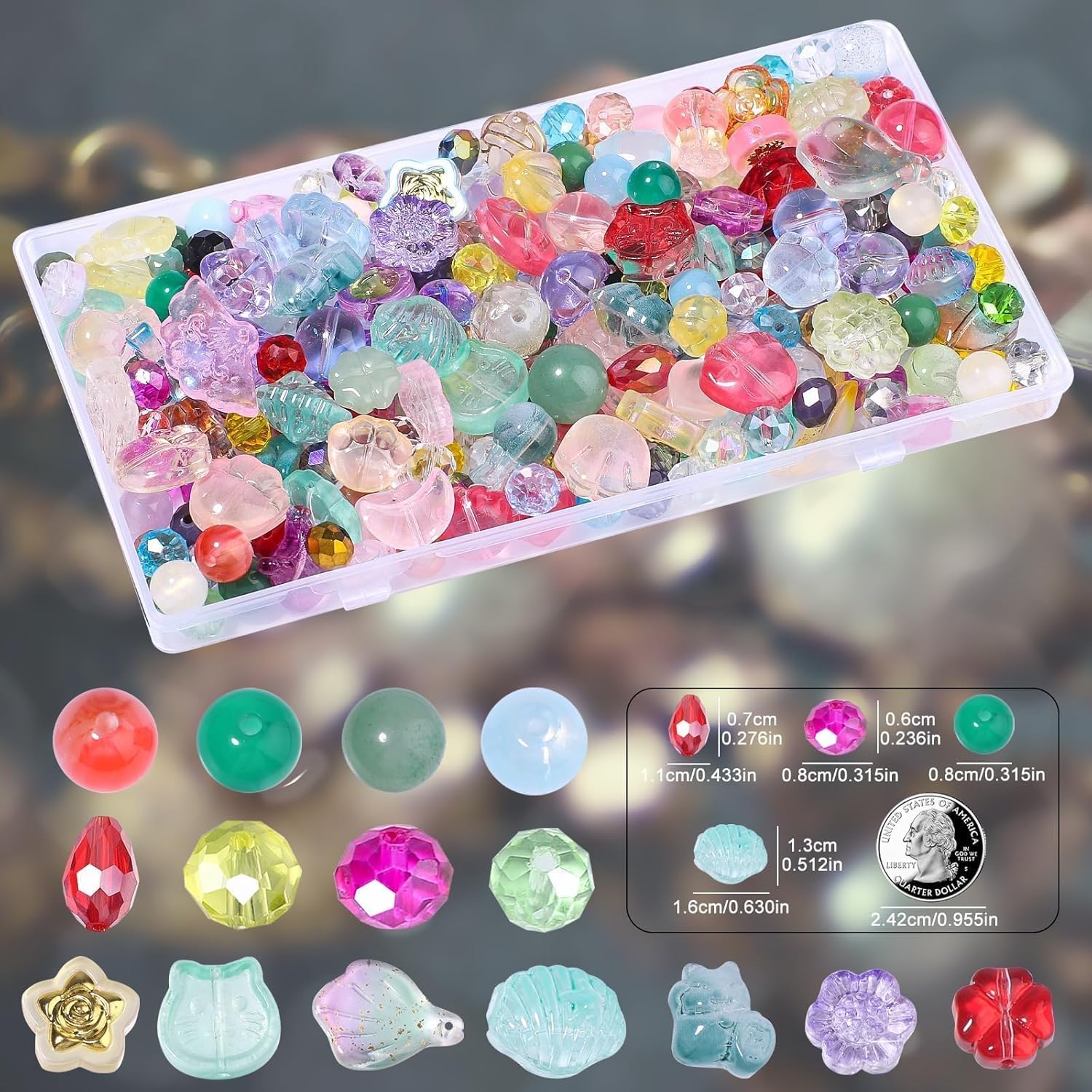 Songxi Glass Beads for Bracelets, Assorted Beads for Jewelry Making, Arts and Crafts, Decorative Hobby Artistry, Crystal, Birthday Decoration for Adult Teen Loose Colorful Container 160 G（0.35 Pound） - Image 2