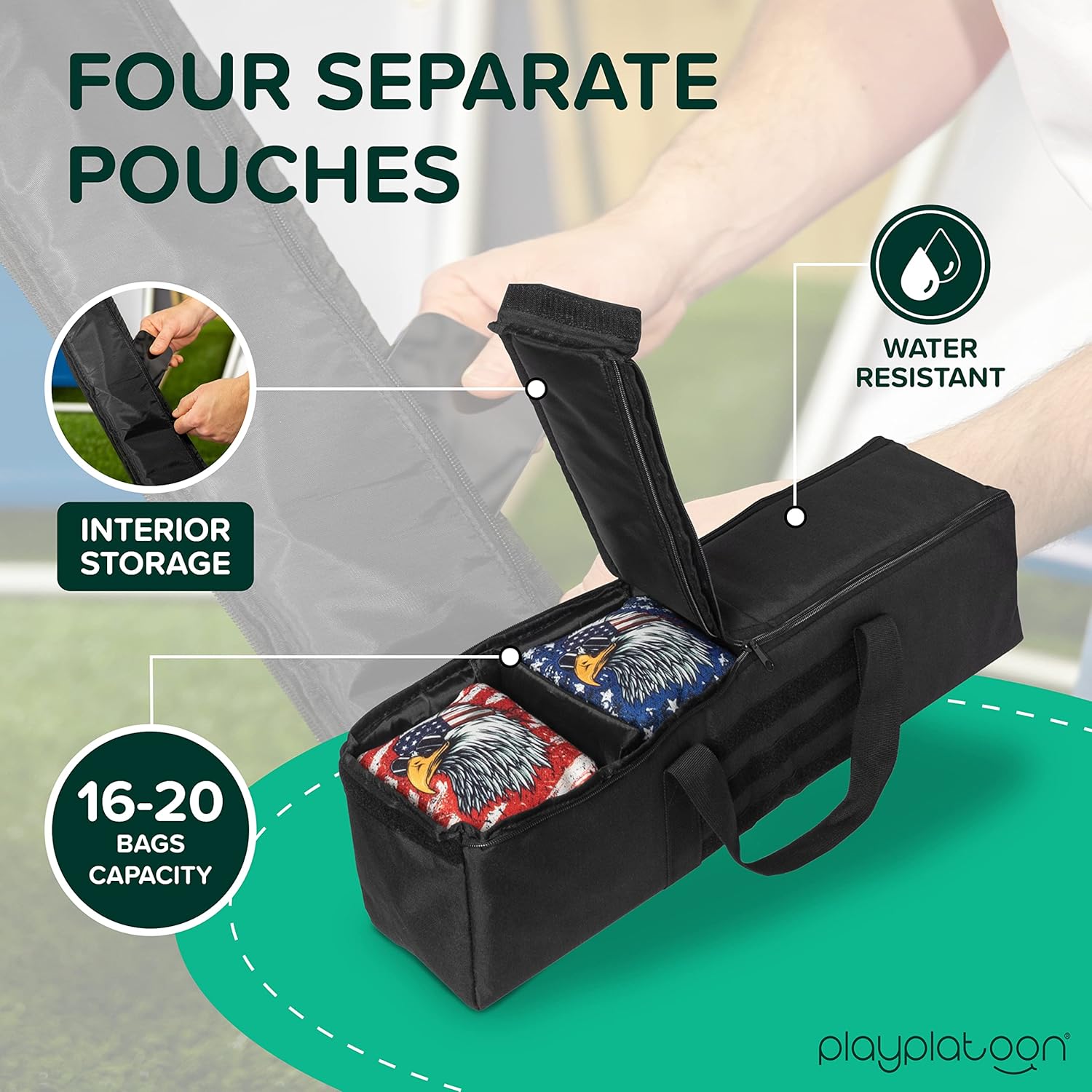 Play Platoon Set of 8 Army Star Tournament Cornhole Bags & Cornhole Duffel Carrying Bag