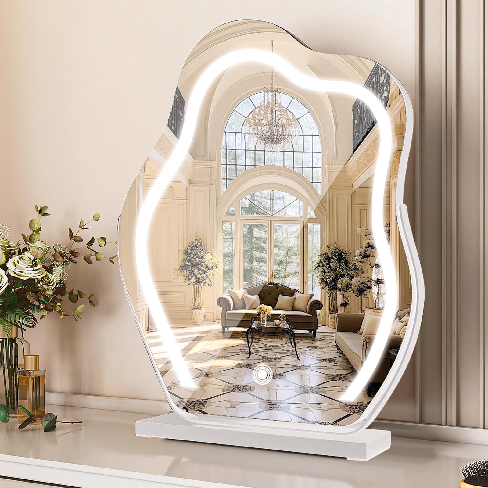 KOOSREEL Hollywood - Espejo de tocador con Luces LED Regulables, 3 Modos de iluminación, Control táctil Inteligente, rotación de 360°, Espejo de tocador, Espejos de Mesa y Escritorio, función de