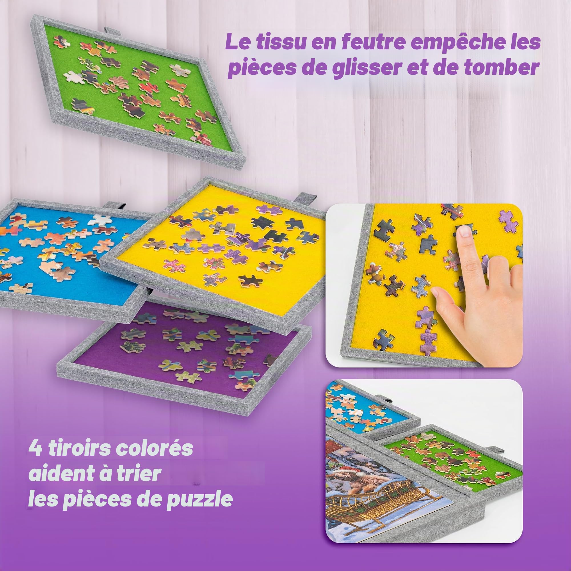 Tektalk Table de Puzzle Portable avec Support/Support réglable intégré et Housse Amovible, Plateau de Puzzle en Feutre Super léger à 3 Angles d'inclinaison, jusqu'à 1000 pièces, Gris Clair