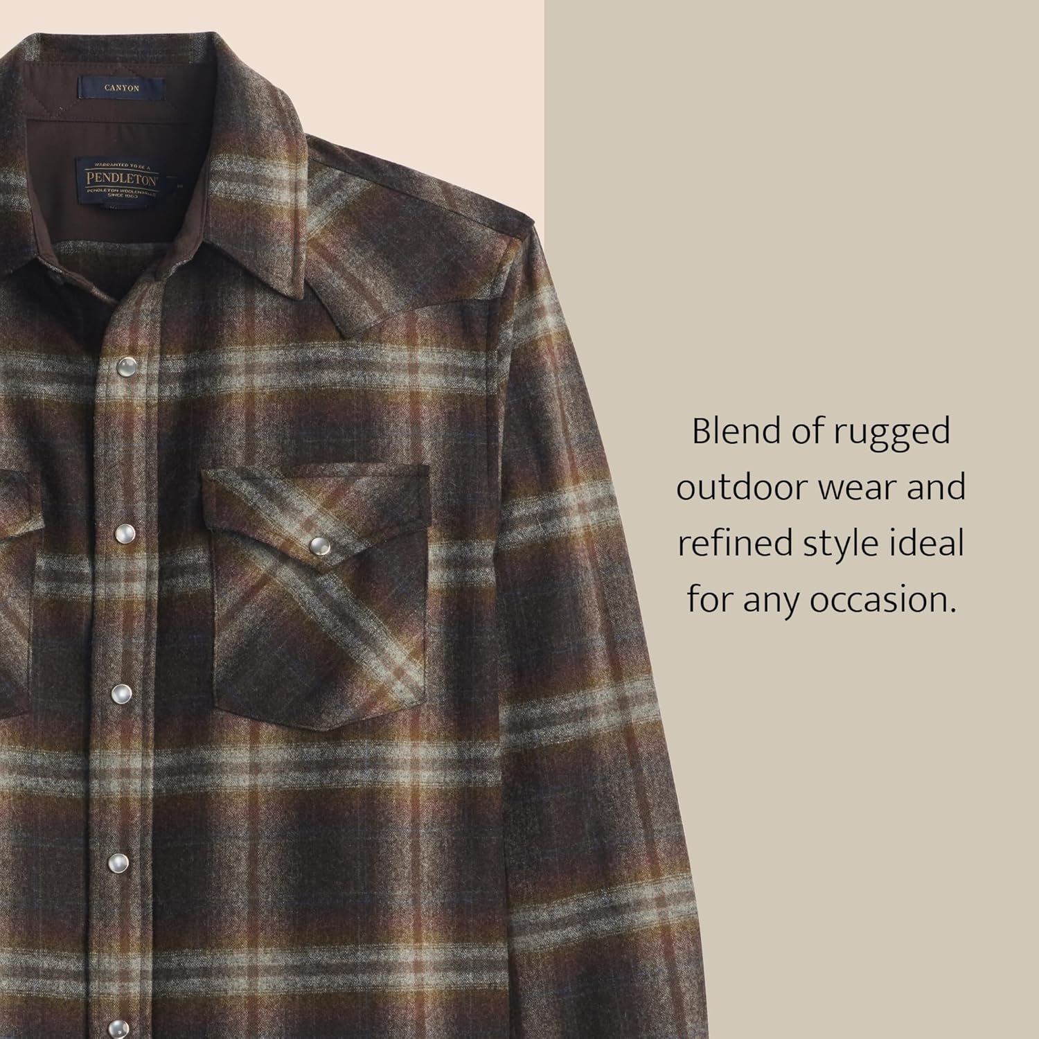Pendleton Canyon Men's Shirt, Long Sleeve Flannel Shirt, 100% Virgin Wool - Regular Fit - Image 3