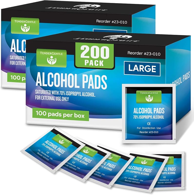 Large Alcohol Wipes Individually Wrapped - 200 Sterile Alcohol Prep Pads Saturated with 70% Isopropyl - For Home, First Aid Kits, and Medical Use