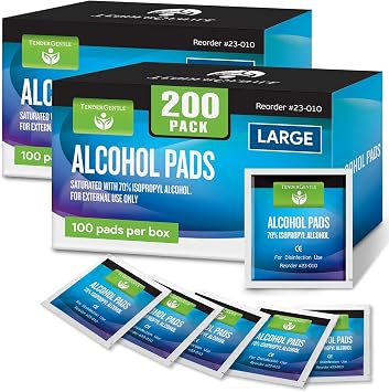 Large Alcohol Wipes Individually Wrapped - 200 Sterile Alcohol Prep Pads Saturated with 70% Isopropyl - For Home, First Aid Kits, and Medical Use