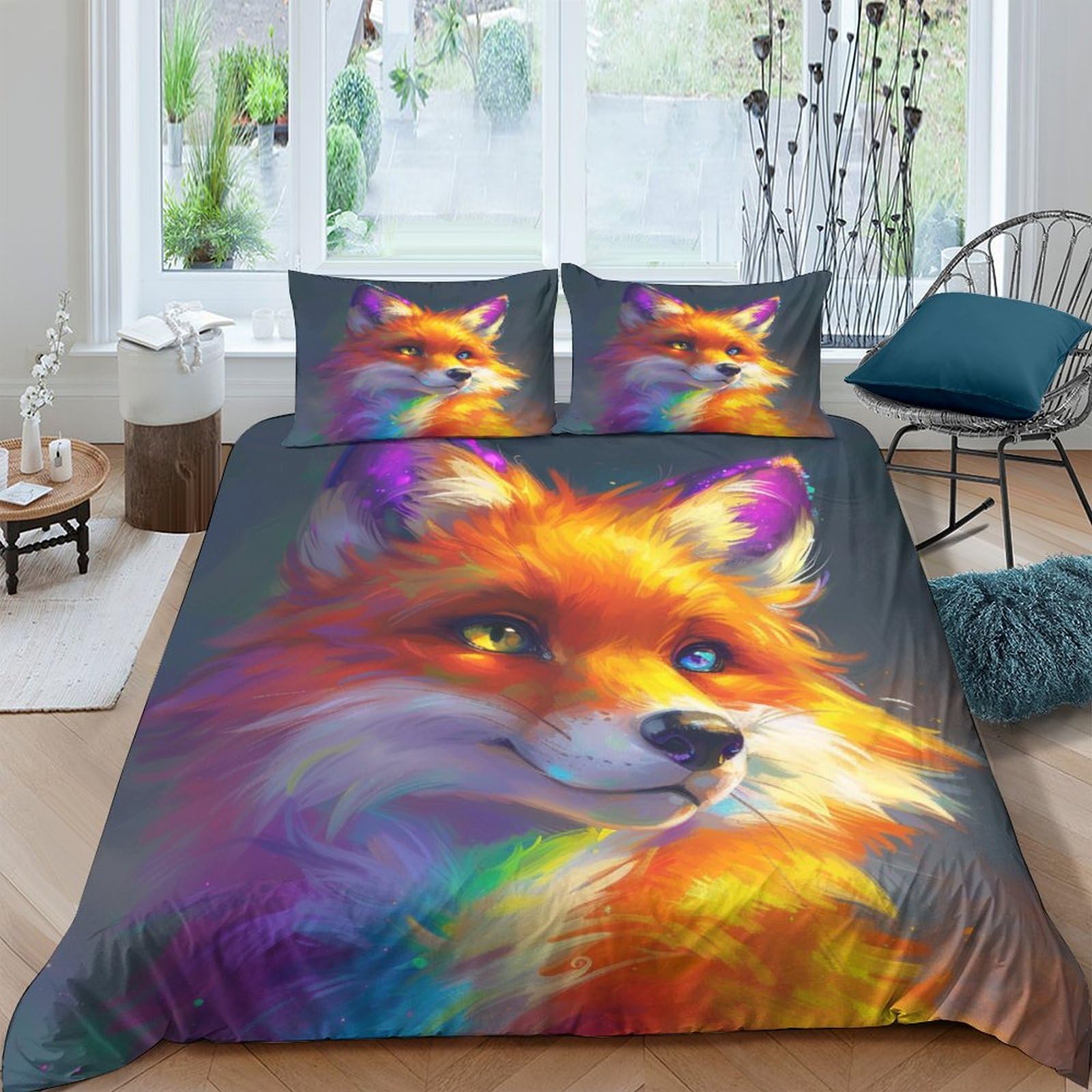 Housse de couette renard en microfibre douce fermeture éclair