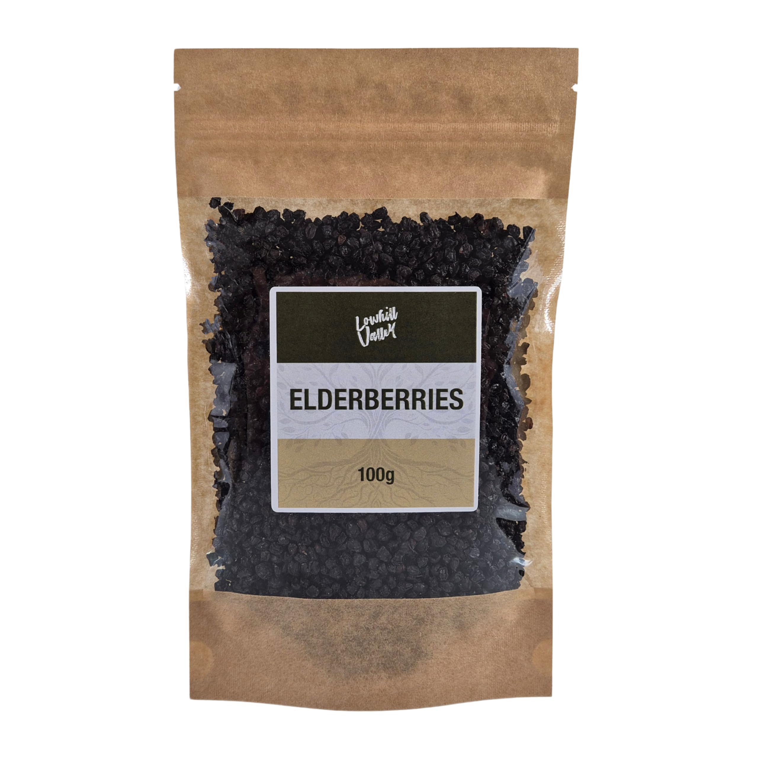Lowhill Valley Elderberries – Whole Dried Sambucus Nigra Berries for Immune Support, Respiratory and Digestive Aid - Deep Fruity Flavour - 100% Natural Loose Herbal Tea - 100g