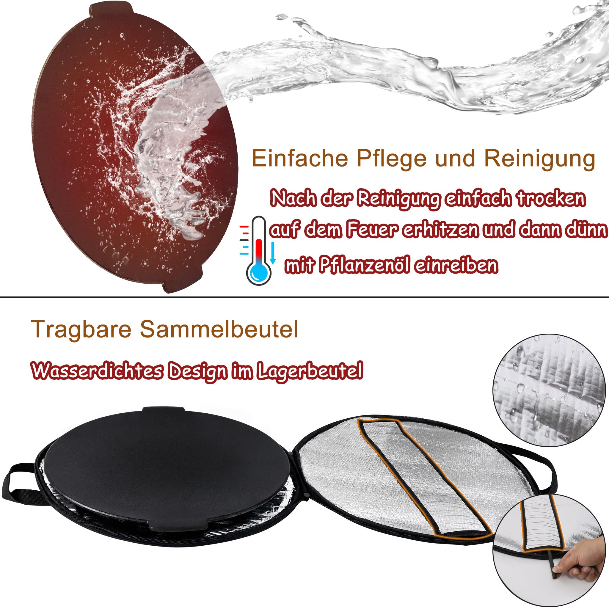 YRHome BBQ, żeliwna płyta grillowa, okrągła, Ø 45 cm, stojak na trójnogi, patelnia grillowa z uchwytami i torbą ochronną, wytrzymała patelnia outdoorowa, akcesoria do grilla, nakładka na kemping i do