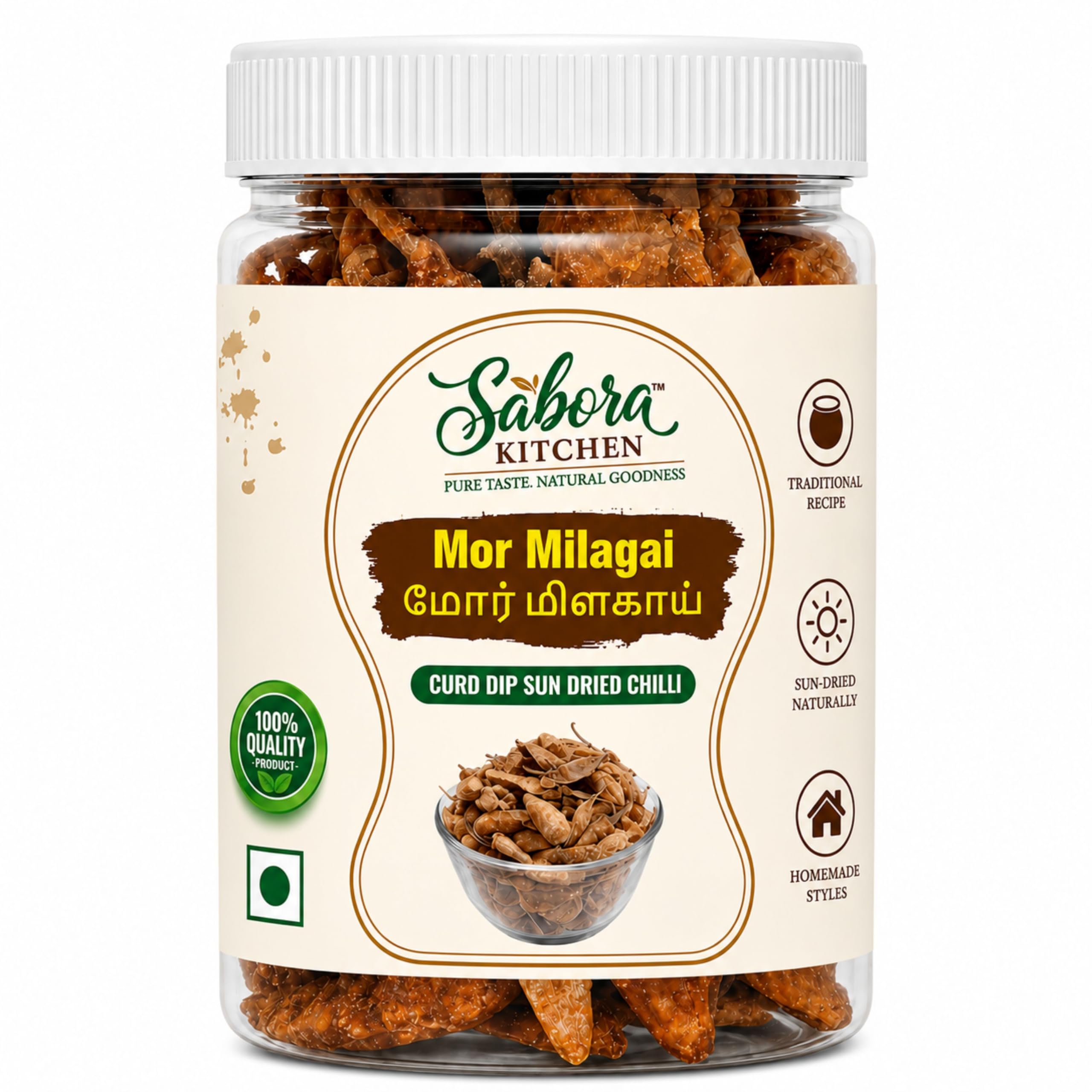 Sabora Kitchen Mor Milagai (மோர் மிளகாய்) 100g | Traditional Sun Dried Curd Chilli | Homemade Style | Ready to Fry | Crispy Side Dish for Thayir Sadam | Vegetarian-picture-16