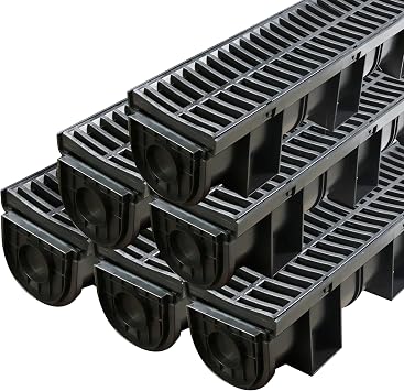 6PCS Trench Drain System with Plastic Grate 39.4"x5.9"x5.1"