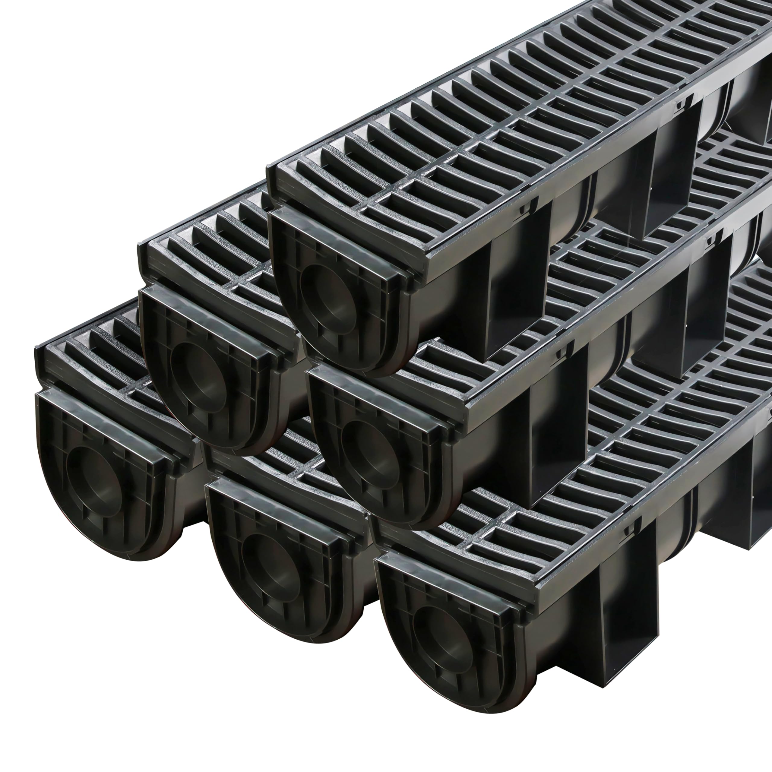 Trench Drain System with Plastic Grate, 6 Packs HDPE Channel Drainage, 39.4" x 5.9" x 5.1" Garden Drain, Total Length 236.4 Inch for Driveway Yard Pool Sidewalk Patio (6, 5.9 x 5.1 Inch)