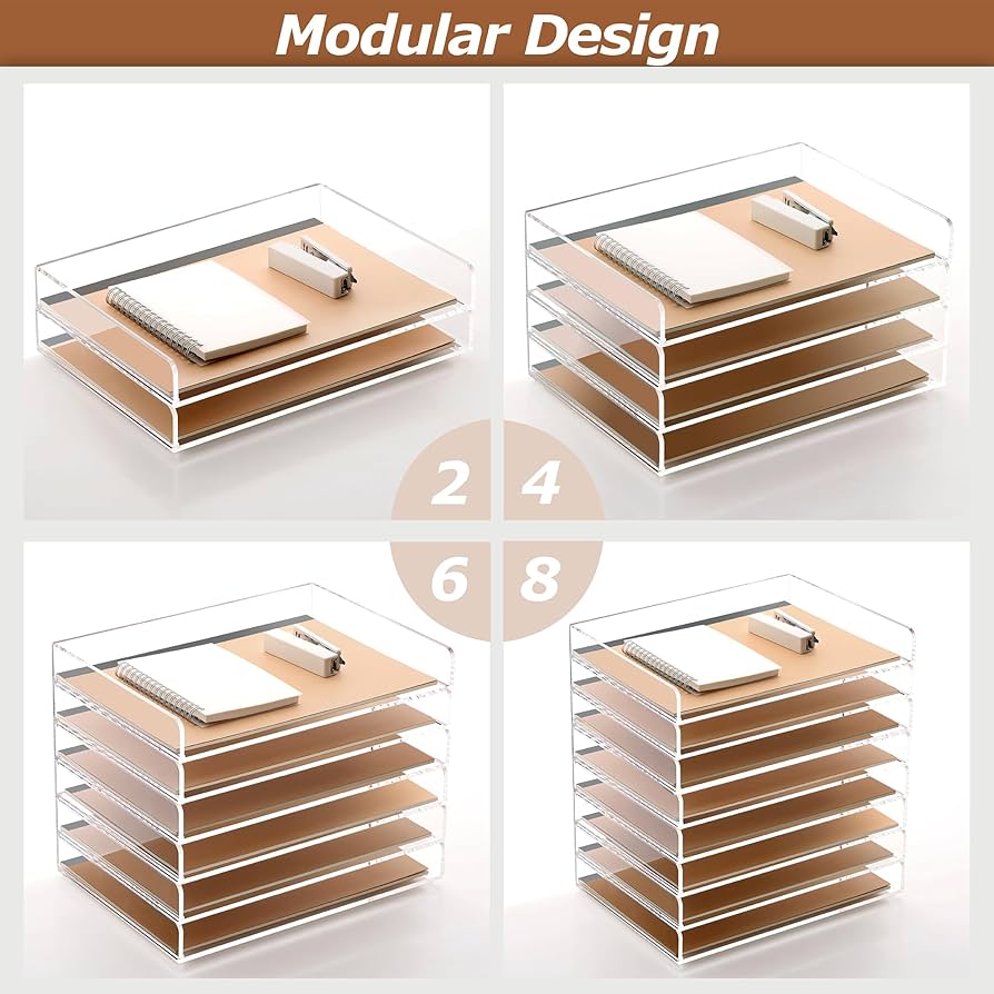 Stackable Clear Paper Trays Holder - Purilit Design Desktop
