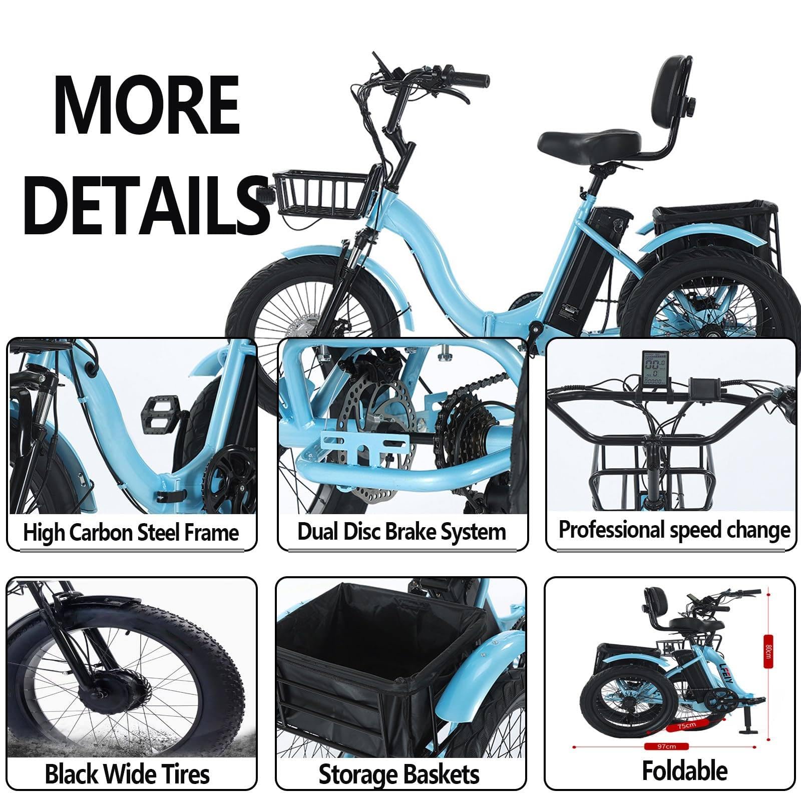 Triciclo Elettrico per Adulti, Trike Elettrico Pieghevole Da 18 Pollici Con Grande Cestino E Blocco Di Sicurezza, Leggero E Portatile, Per Viaggi E Acquisti per Anziani Green