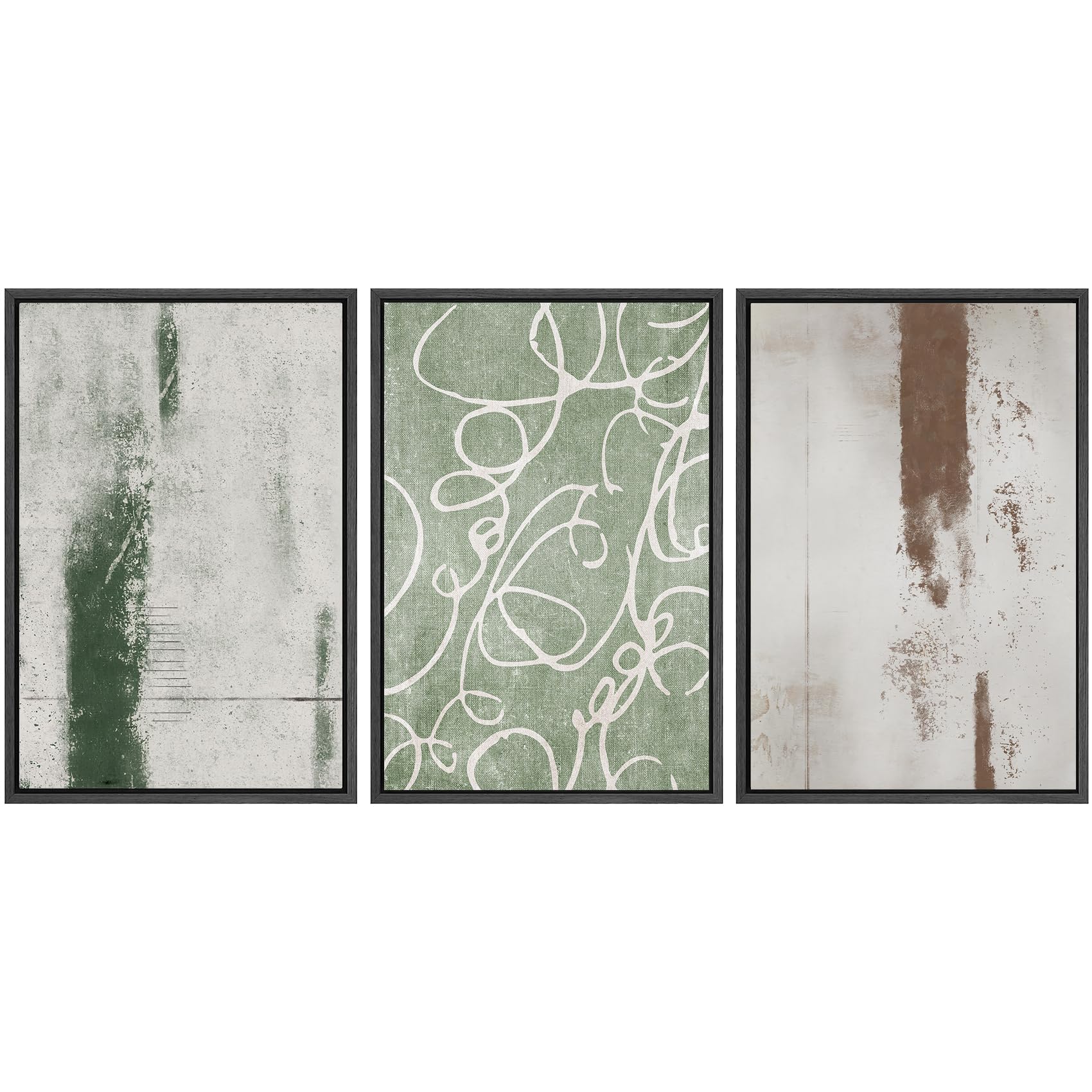 SIGNWIN Framed Canvas Print Wall Art Set Blue White Grunge Geometric Pattern Abstract Shapes Cozy Neutral Decorative Contemporary Minimal for Living Room, Bedroom, Office - 24"x36"x3 Natural — view 52