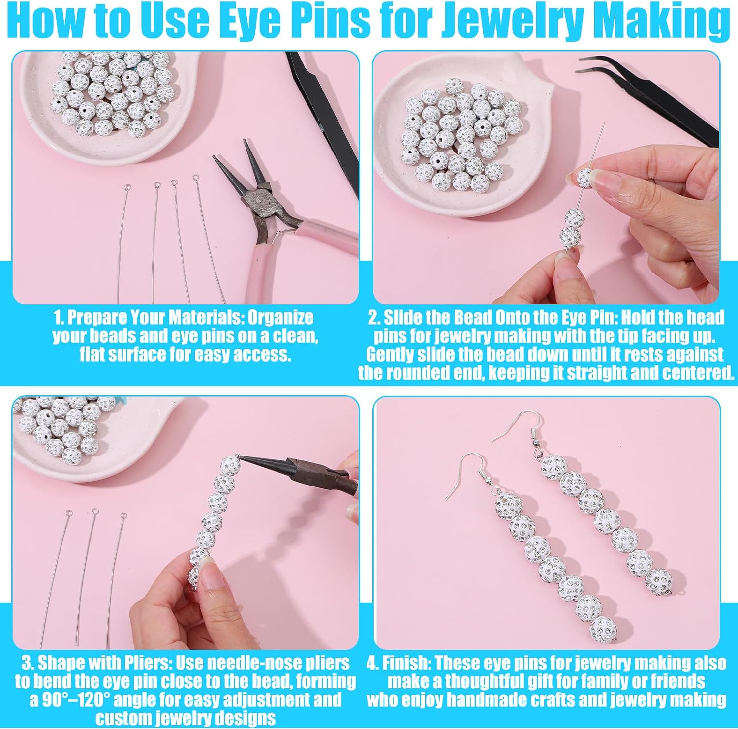 200Pcs Eye Pins for Jewelry Making, 2.75 Inch/70mm Stainless Steel Eye Pins