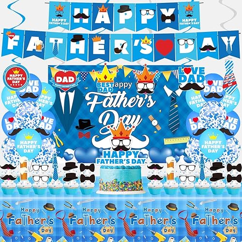 Decoraciones de fiesta del día del padre, juego de suministros para fiesta del día del padre, incluyendo pancarta, remolinos colgantes, globos de