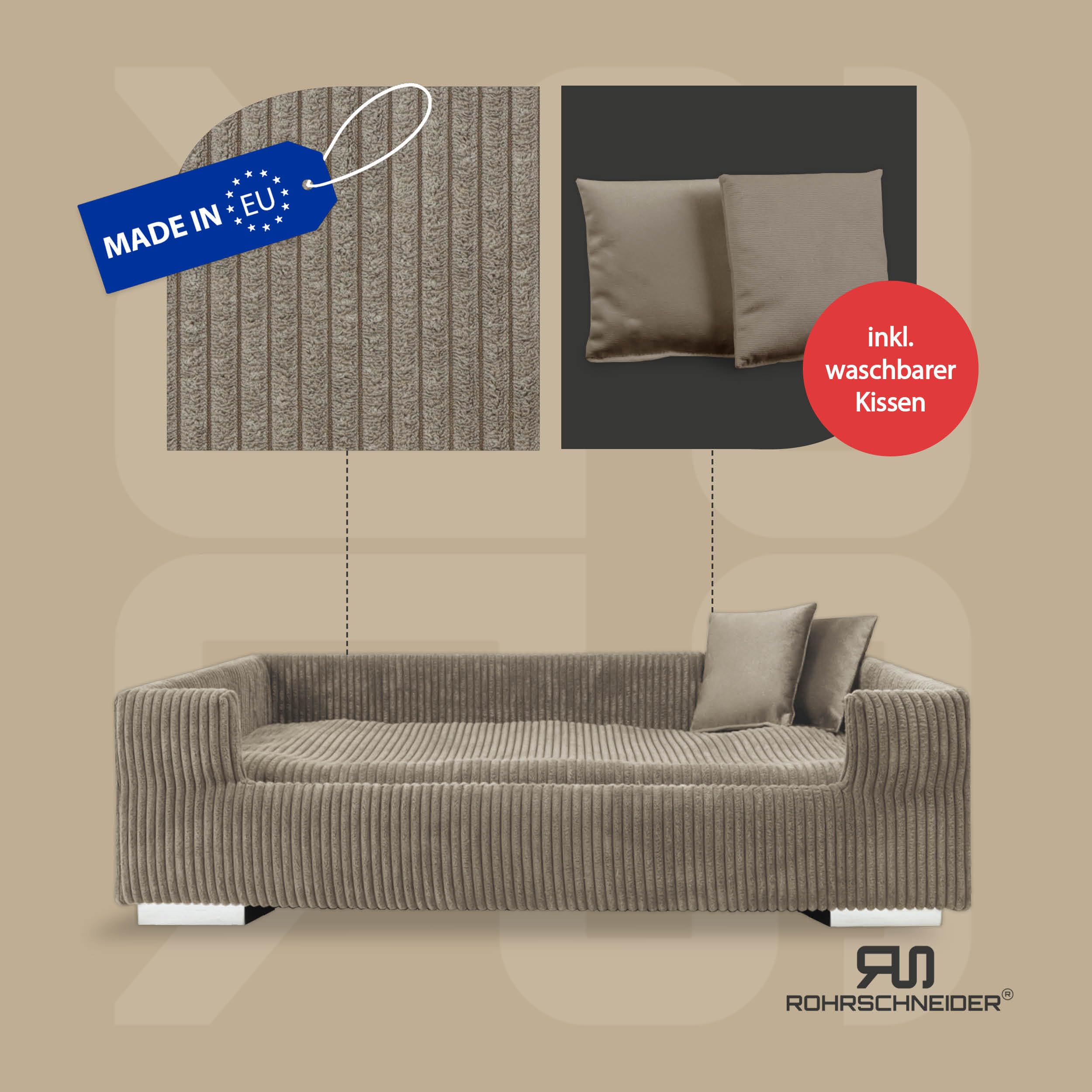 Rohrschneider Hundesofa Cord für mittelgr. & gr. Hunde, waschbar, Taupe