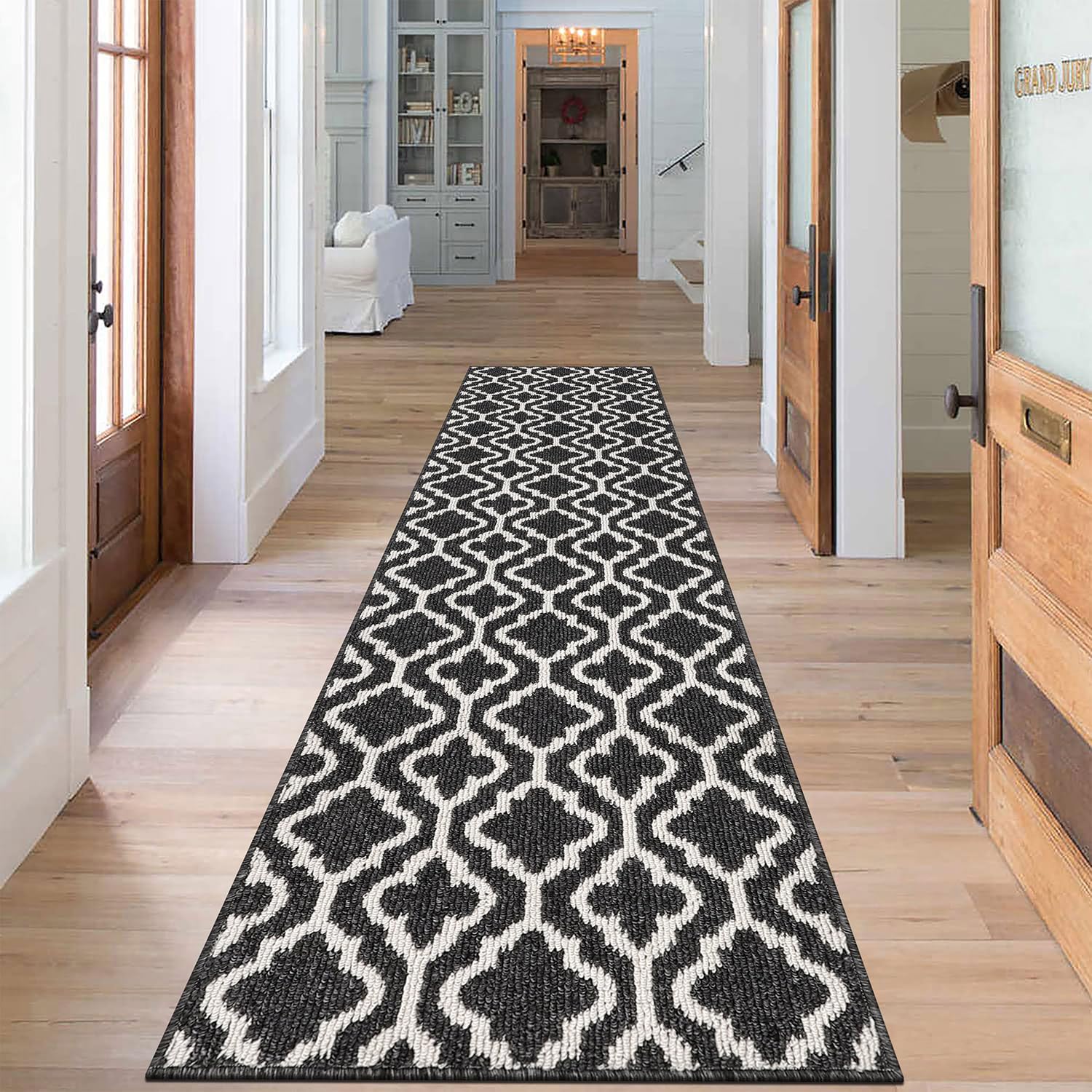 SHACOSNon Slip Runner Rug for Hallway 60 x 240 cm Long Washable Hall Runner Carpet Narrow Rugs Carpet Runners for Kitchen Entryway Laundry Room, Black