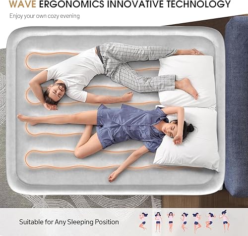 Miniatura 2 de DIVON Colchón de aire Queen con bomba integrada, colchón inflable con patrón de ondas en 3 minutos, colchón inflable rápido de 18 pulgadas, colchón