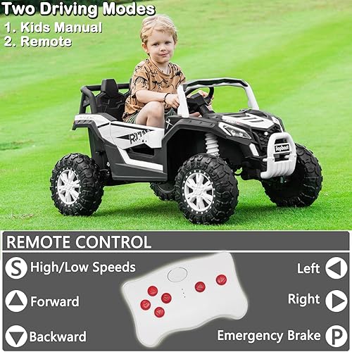 Miniatura 9 de Vehículos eléctricos de 24 V con control remoto para niños, vehículos eléctricos de 4 ruedas, ruedas EVA, música, Bluetooth, azul