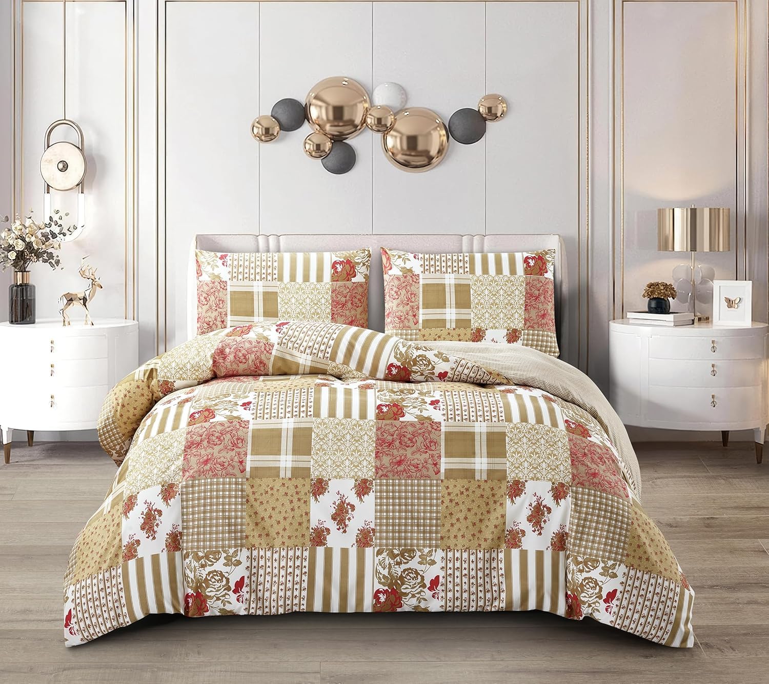 BQC Duvet Cover Set 3 Piece Microfibre Quilt Cover with Pillow Cases, Ultra Soft Easy Care Machine Washable Bedding Set (Alvina, Single)