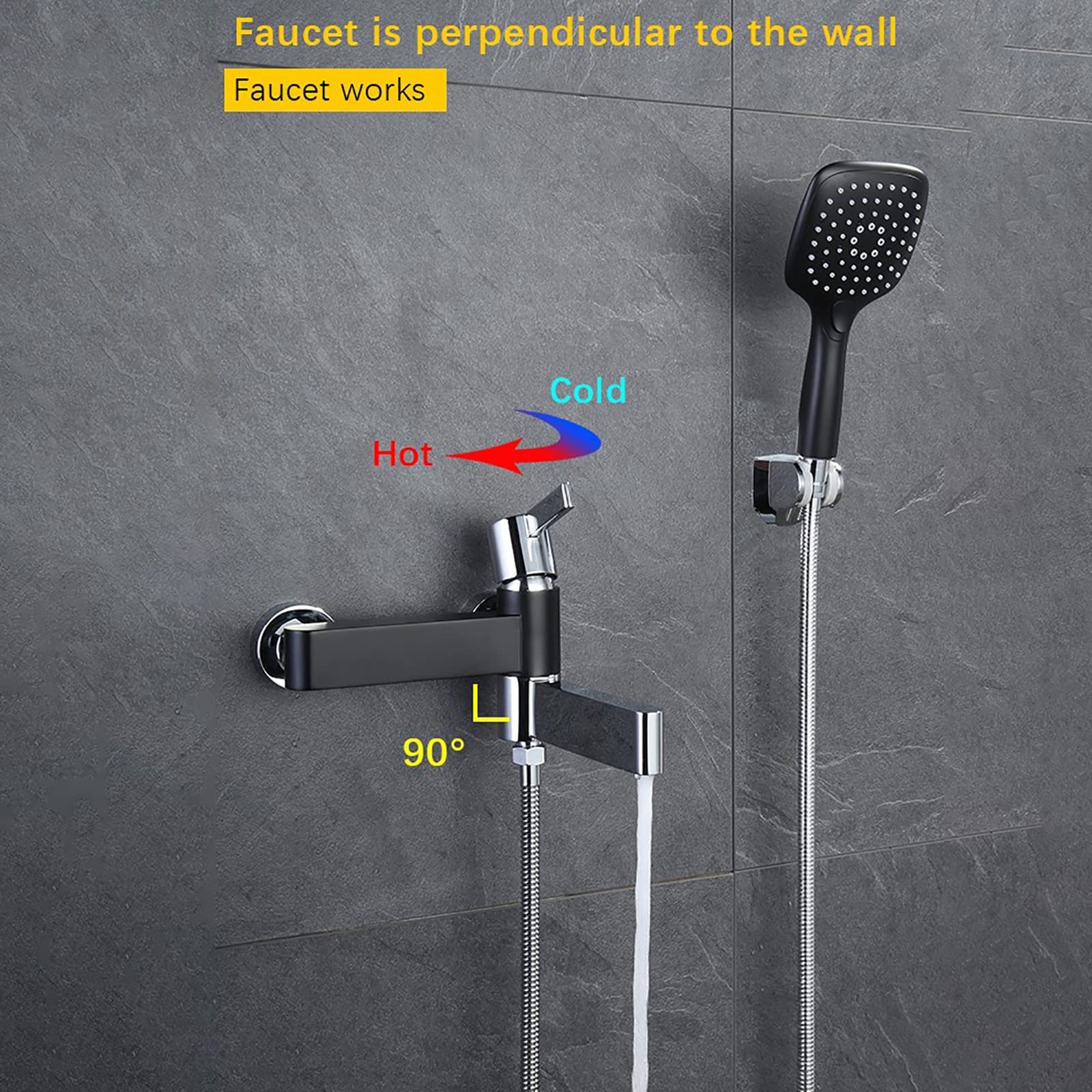 Rubinetto da Bagno con 3 funzioni Porta Portatile Vasca per Doccia Rubinetto Cavalcata a Parete Pieghevole Miscelatore vano Tocco di vano da Bagno Tocco a Manico Singolo e Rubinetto dell'Acqua