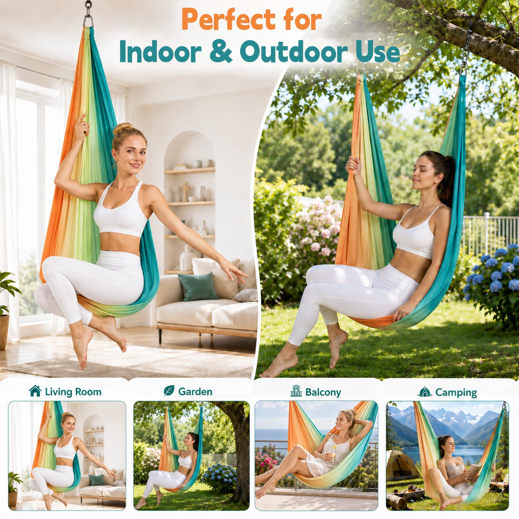 Aerial - Set di amaca da yoga, 200 kg, portata massima con raccordi