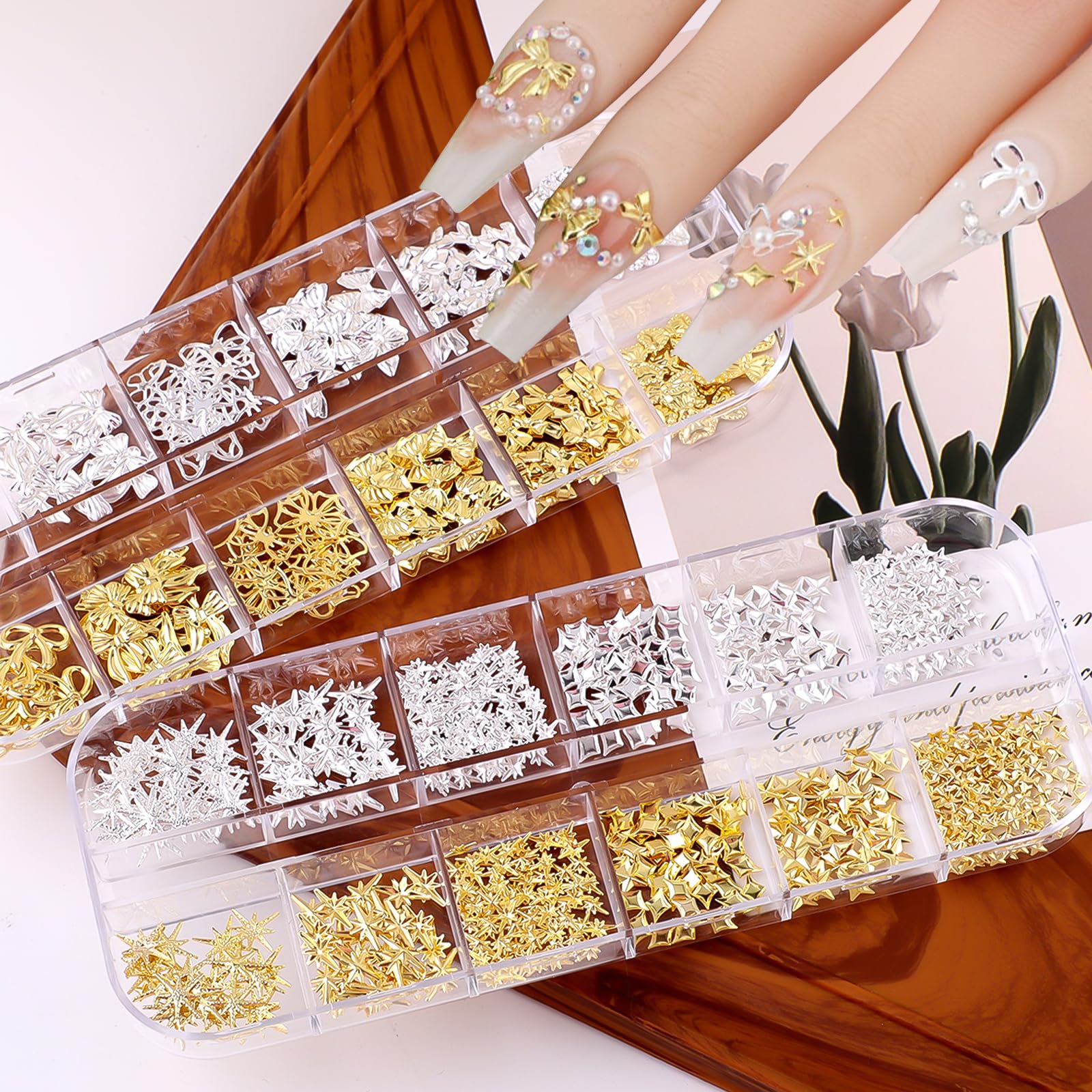 lafo Lot de 3 Boîtes Strass Ongle Nail Art avec Bijoux Ongles - Perles Charmes Cristal Blanc, Beige et Décoration Ongle - Kit Nail Art Accessoires Design Faciles (A)