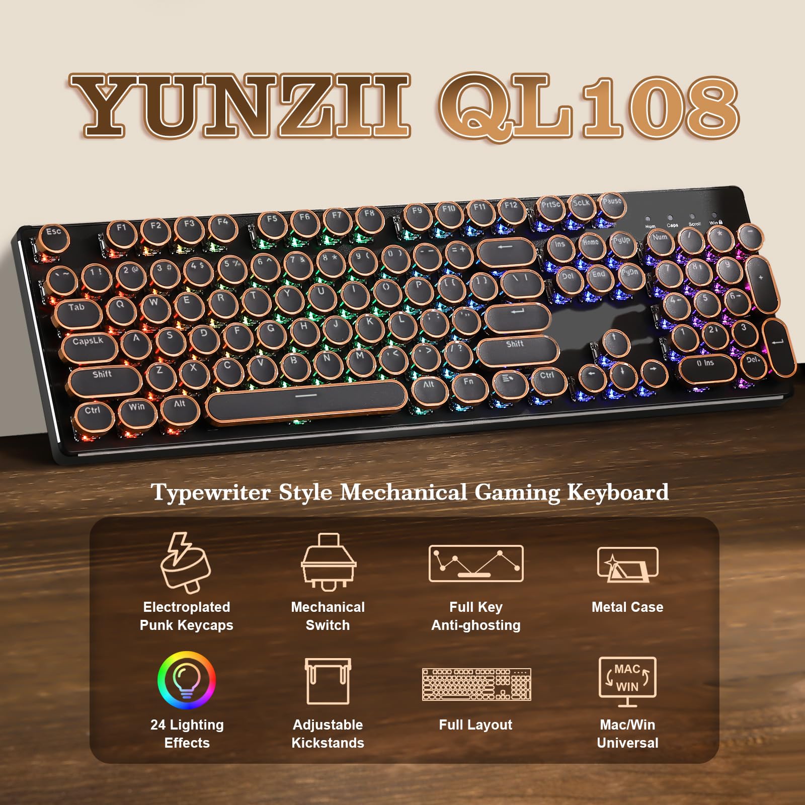 Amazon | YUNZII QL108 タイプライター メカニカルゲーミング