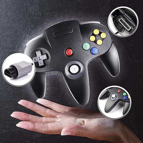 Vista 4 de Classic 64 Controlador con cable Joystick para consola N64 Game System N64 (2 paquetes, negro)