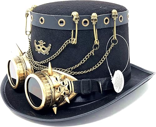 Sombrero de copa steampunk, científico loco, viajero en el tiempo, disfraz de Halloween, fiesta de cosplay con gafas