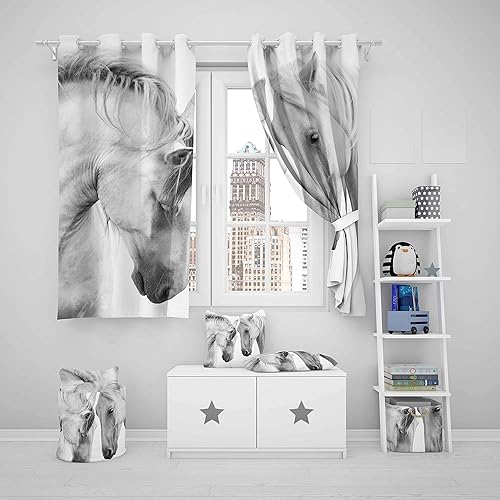 Miniatura 6 de Cortinas 3D de caballos al galope, cortinas de ventana para niños, para dormitorio, sala de estar, niños, niñas, parejas, patrón de animales