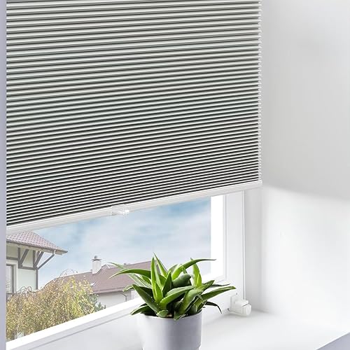 Miniatura 3 de MYshade Persianas celulares opacas sin cordón, persianas de oscurecimiento de habitación para ventanas, diseño de panal (gris, 24 pulgadas de ancho