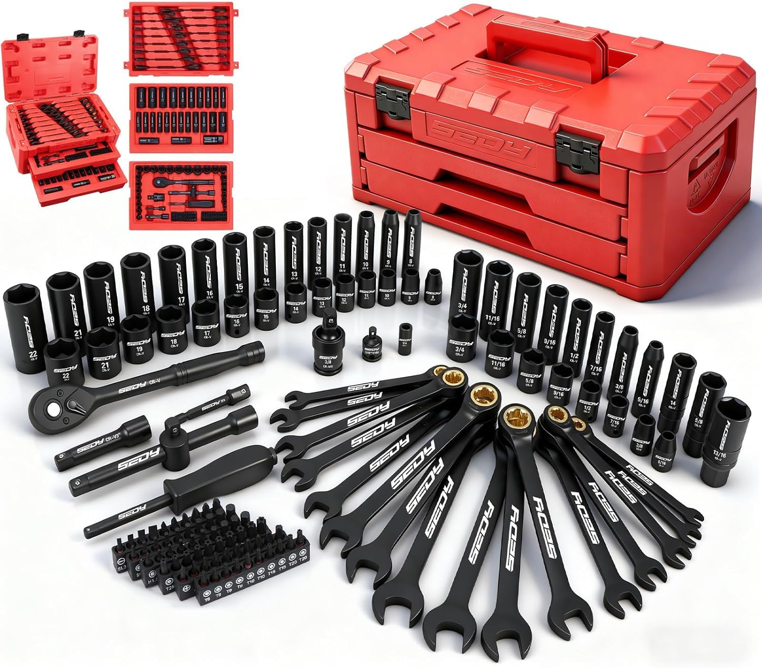Premium 132-Piece Mechanics Tool Set, SAE/Metric 1/4