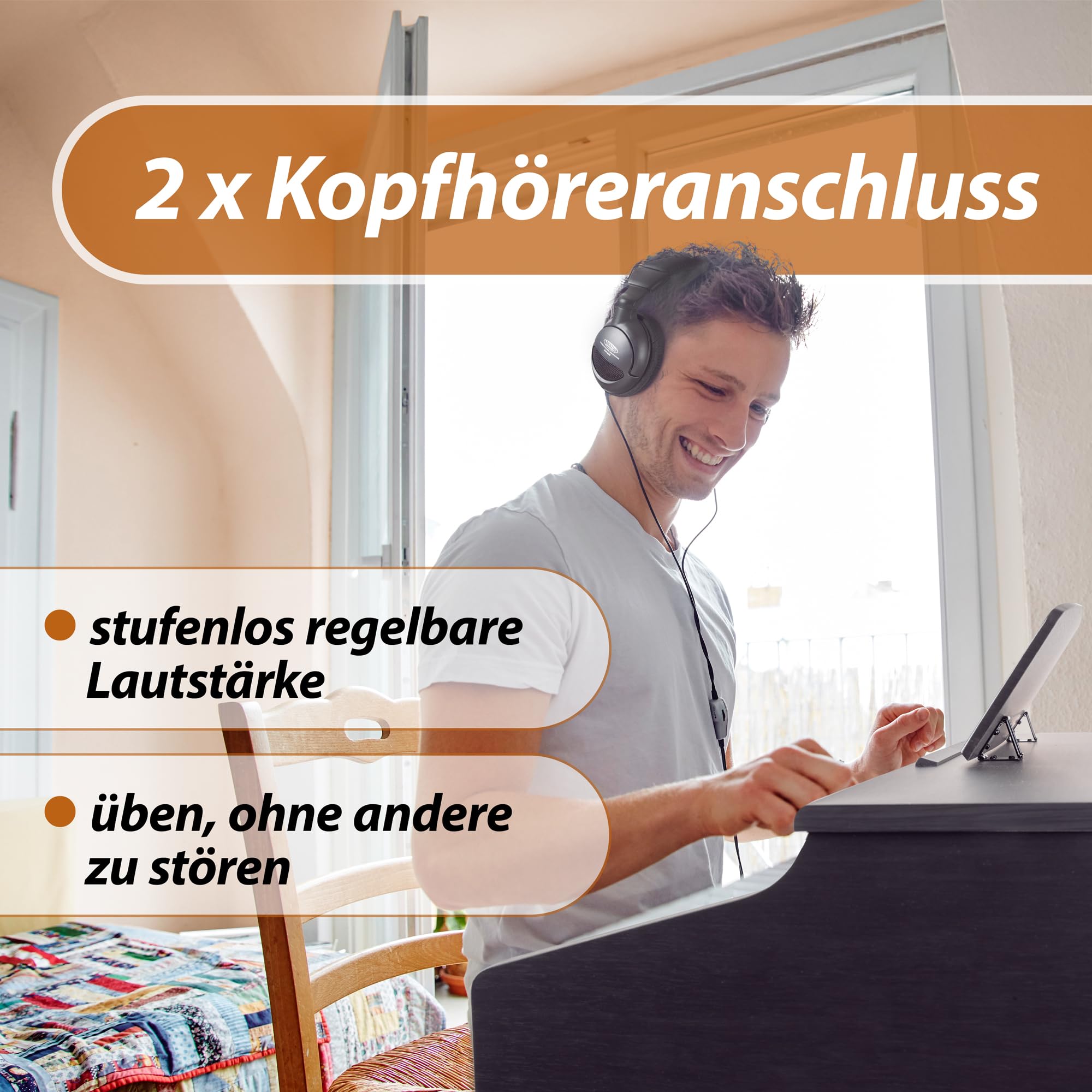 Klasyczne pianino cyfrowe Cantabile DP-50 RH, palisander, zestaw z ławką, słuchawkami i materiałami do nauki gry