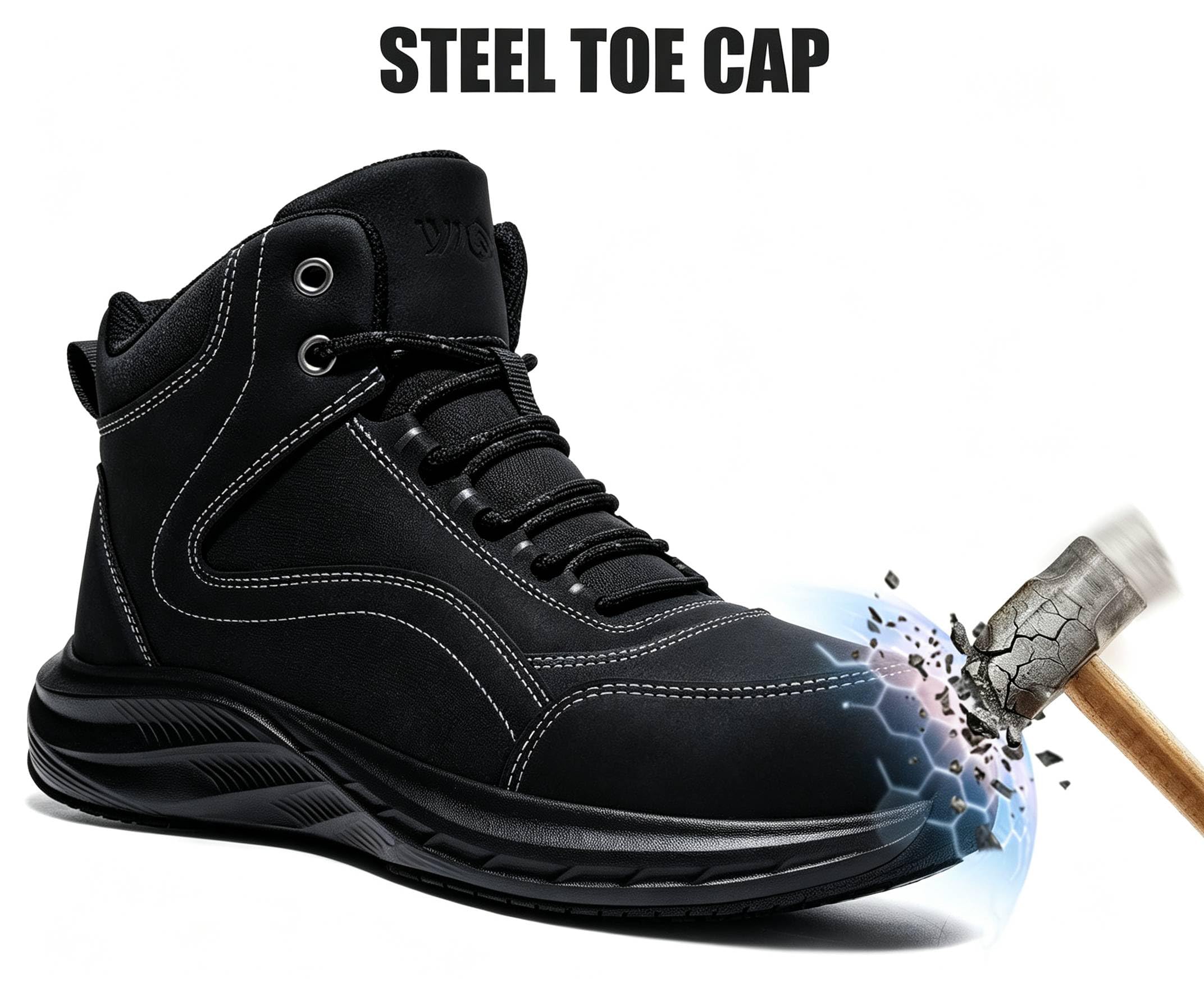 LARNMERN Arbeitsschuhe Sicherheitsschuhe Stiefel Herren Wasserdicht Rutschfester Stahlkappenschuhe