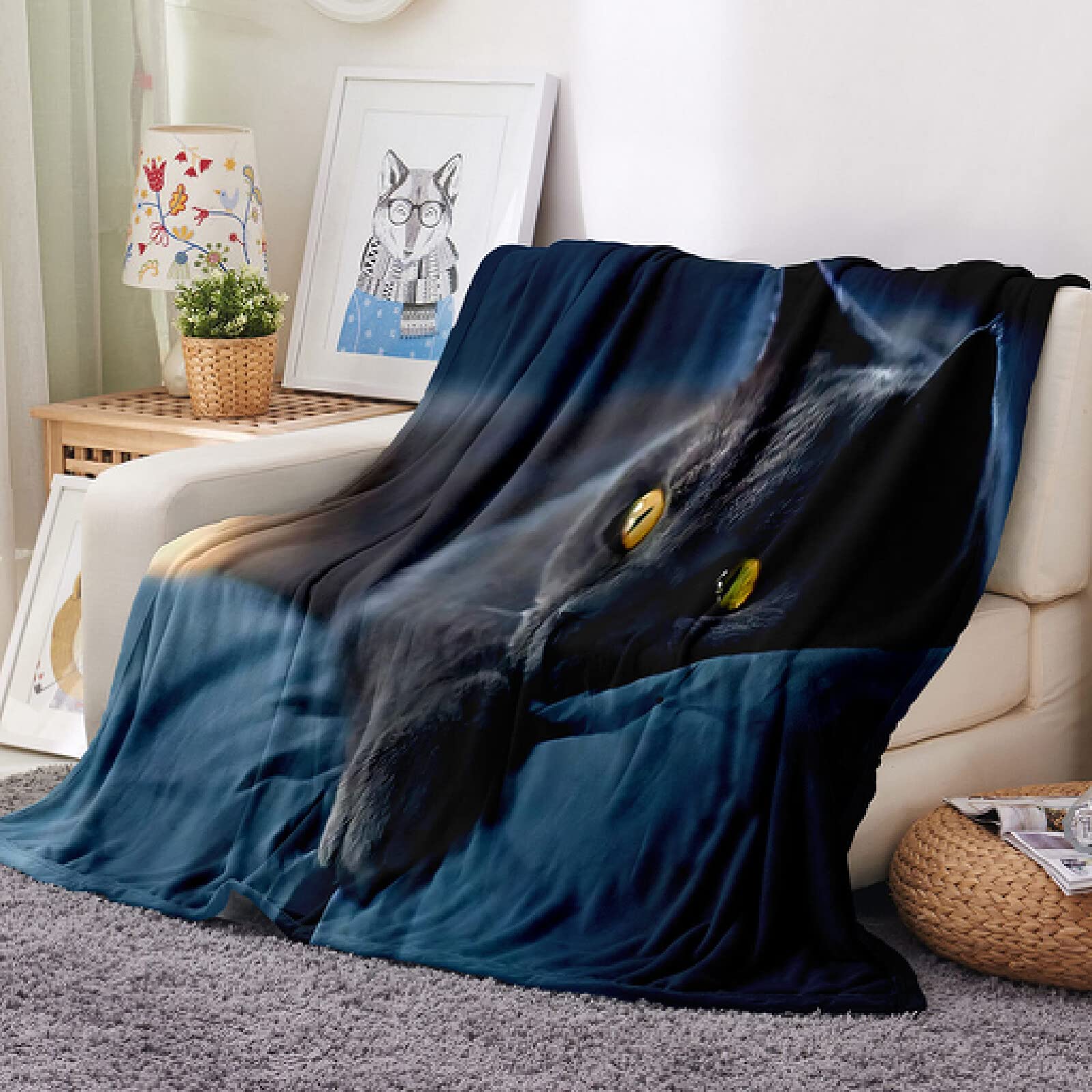 Coperta Gatto Nero 3D Per Divano - Sherpa Morbida Con Stampa Animale - 150x200 Cm - Foto 5