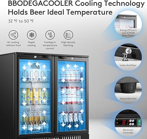 Miniatura 7 de BODEGA COOLER - Enfriador de barra trasera con 2 puertas de vidrio, refrigerador de barra trasera debajo de la encimera, 7.4 pies cúbicos con
