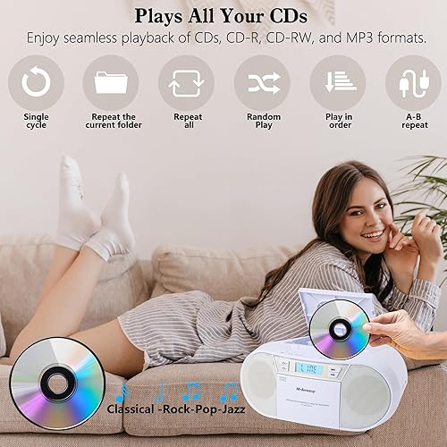 Miniatura 3 de Boombox - Reproductor de CD portátil, reproductor de cassette con CD MP3, Bluetooth, AUX TF, USB, radio FM, alimentación ACDC, caja de auge con