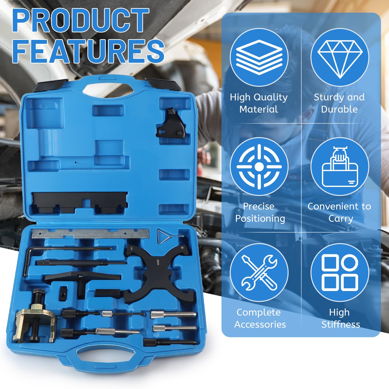 lalago 18 Piezas Herramientas de Sincronización Árbol de Levas del Motor, Nockenwellen Kurbelwellen, Steuerzeiten Werkzeug Compatible con Ford Mazda 1.4 1.6 1.8 2.0 Di/TDCi/TDDi Eco-Boost 1.6 Ti-VCT