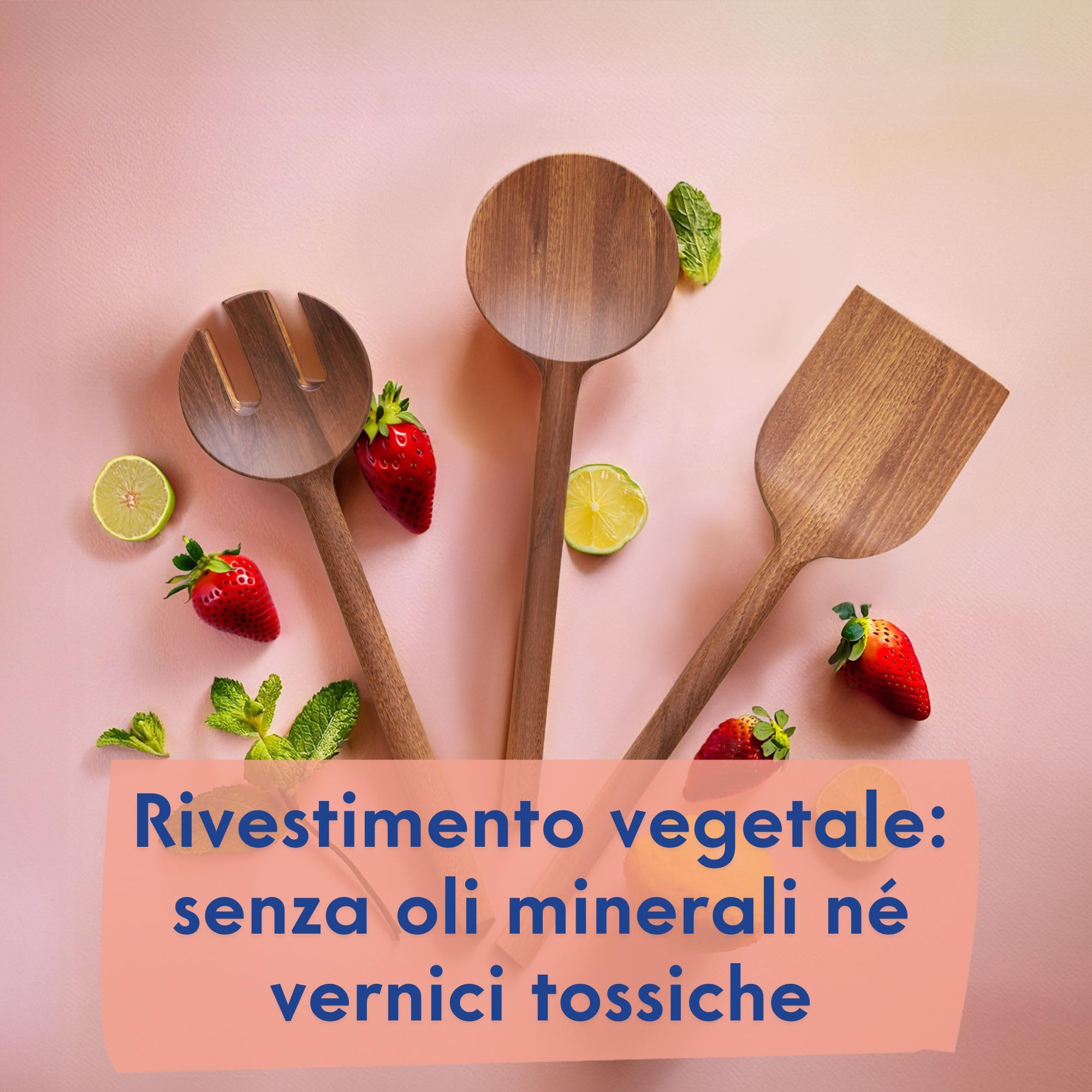 Set Utensili Cucina in Legno Atossico – 7 Pezzi Mestoli Cucina in Acacia Naturale, Senza Colla, Unico Blocco, Finitura Vegetale, Senza Sostanze Tossiche o Chimiche Permanenti - Ziruma