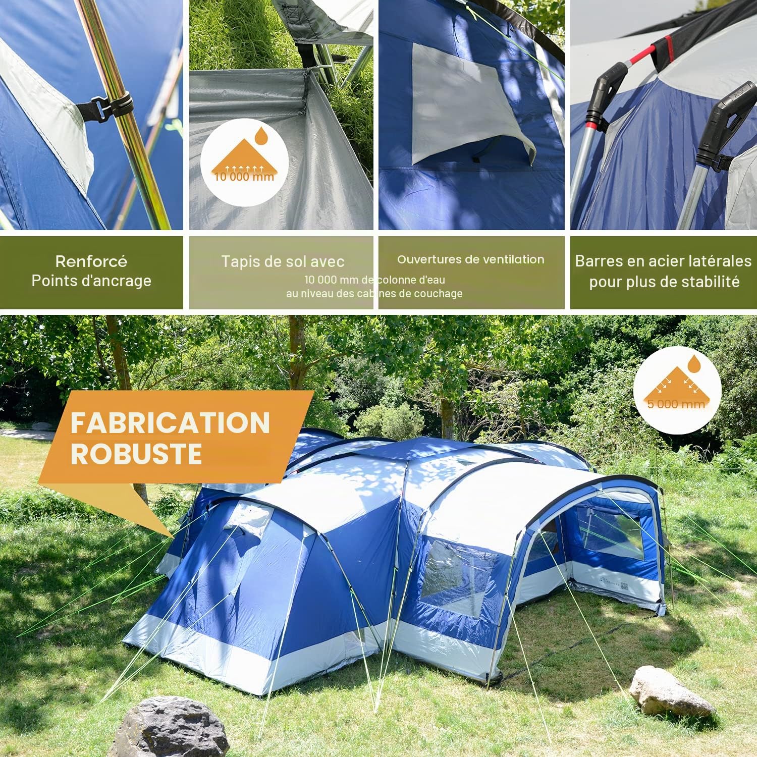 Skandika Tente familiale Nimbus pour 12 Personnes | Tente de Camping avec/sans Technologie Sleeper, avec/sans Tapis de Sol Cousu, étanche, Hauteur 2,15 m