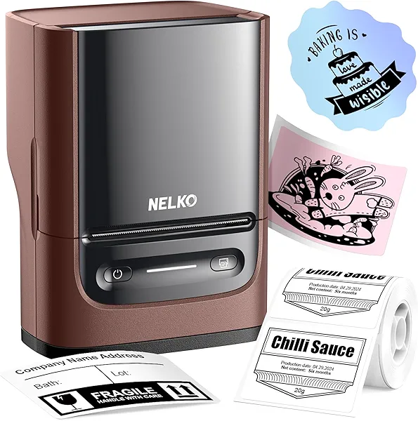 Nelko Label Maker Machine with Tape, PM220 Bluetooth Label Printer, 2 Inch Portable Thermal Printer for Small Business, Address, Logo, Clothing, Sticker Printer for Phones & PC, 1 Count, Mar