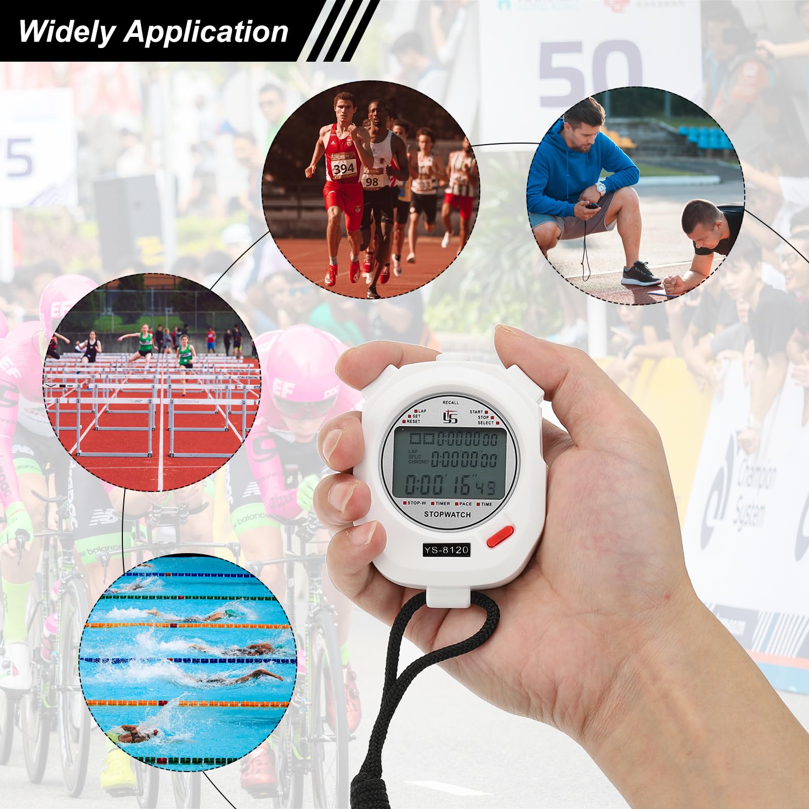 PATIKIL Chronomètre de sport minuteur 120 tours de mémoire, 0,01 seconde, chronomètre, réveil, pour entraîneur, arbitre, natation, course à pied, blanc