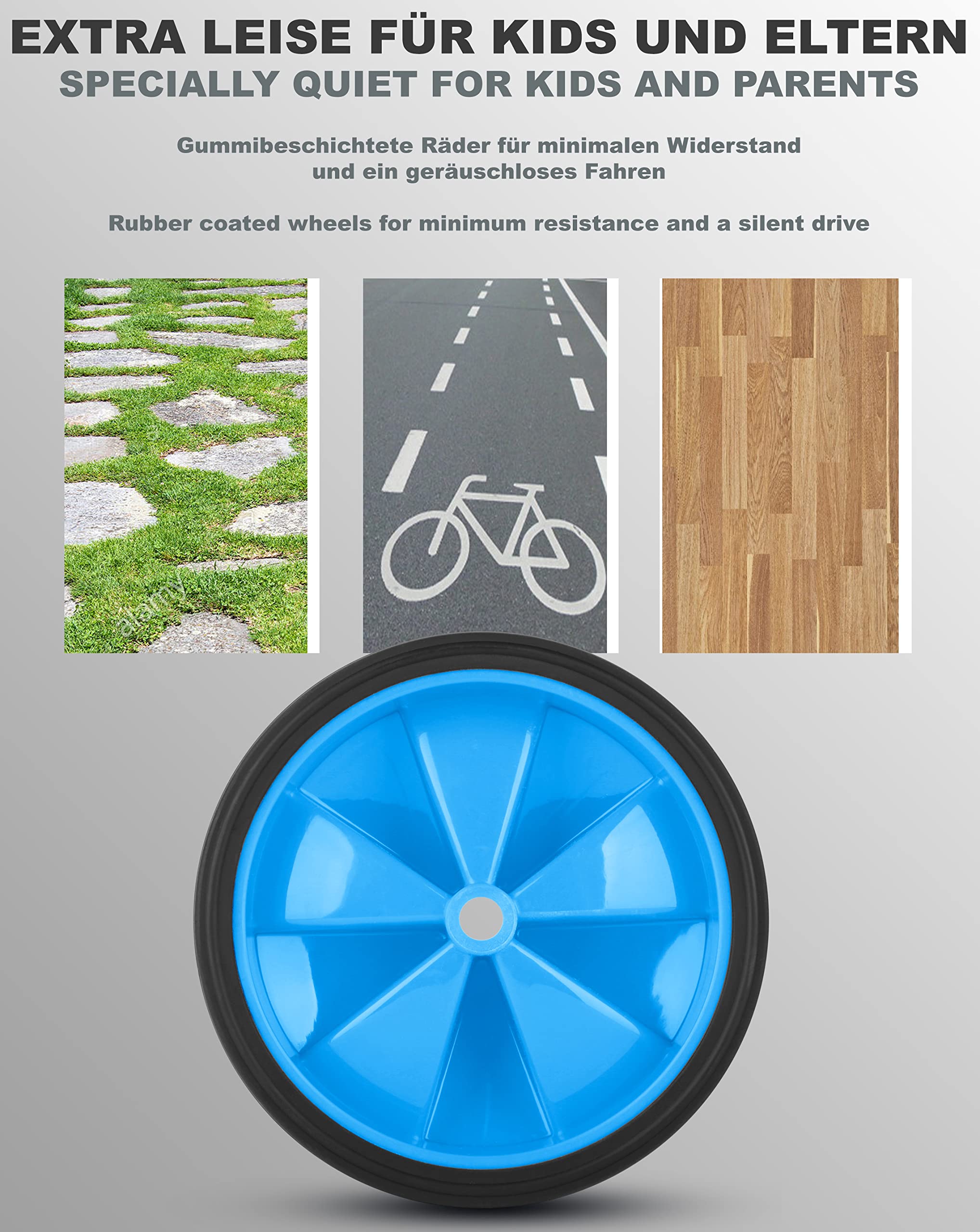 PROMETHEUS BICYCLES Petite roue velo enfant universel 12 14 16 18 pouces Stabilisateurs velos acier pneus caoutchouc bleu