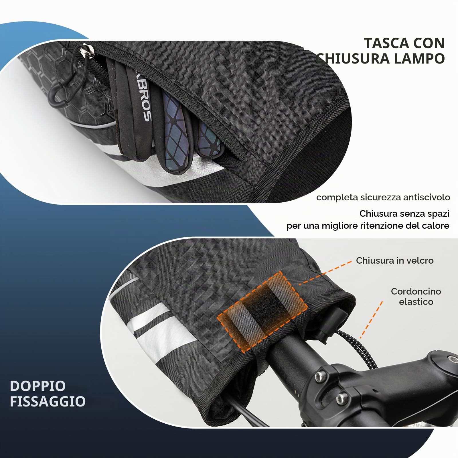 ROCKBROS Guanti Manubri Invernali Termici, Guanti per Manubrio Dritto Bici Moto Ebike Scooter, Foderato Impermeabile Antivento Idrorepellente Riflettente