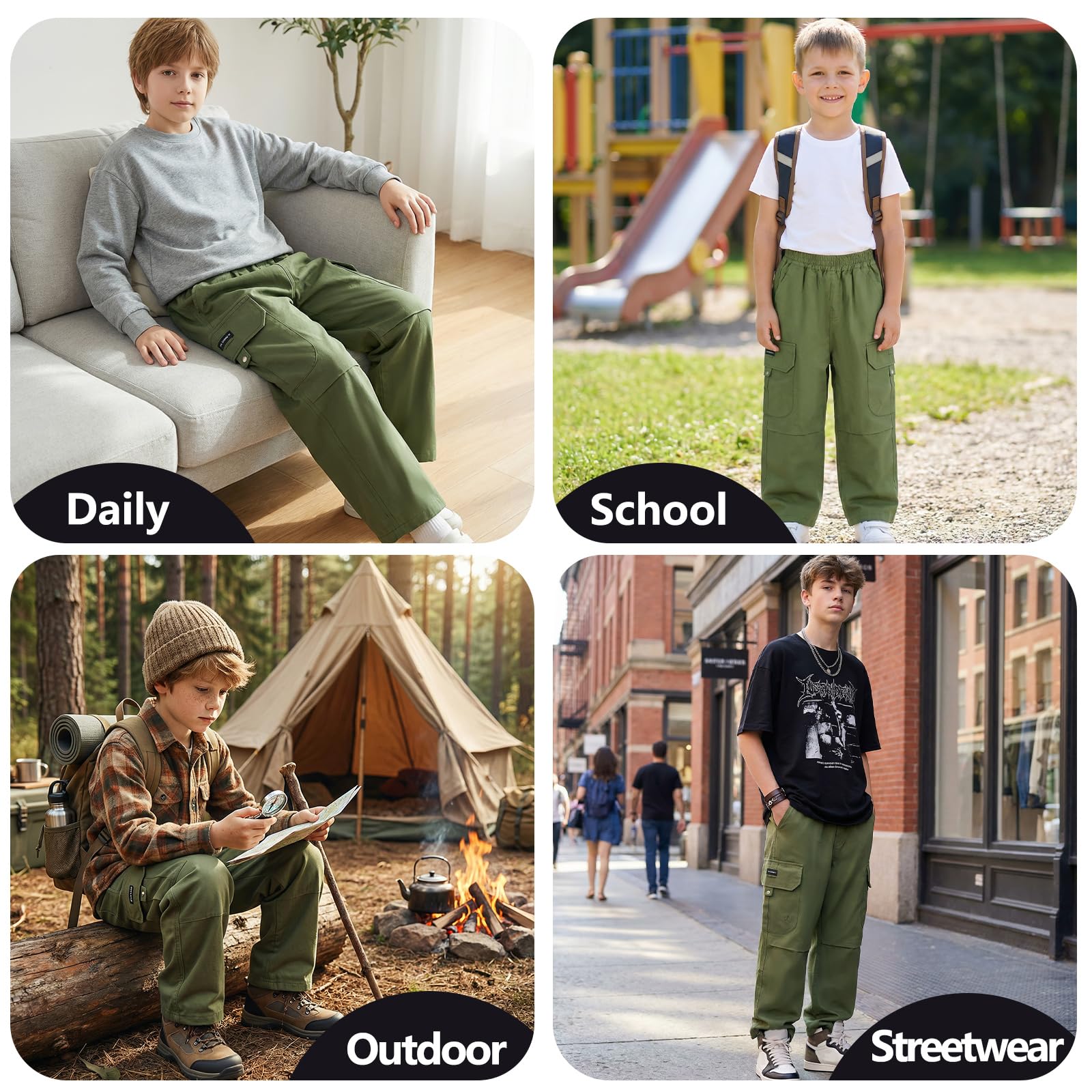 Pantaloni Cargo Ragazzo Baggy Traspirante Pantaloni con Vita Elastico e Multi-Tasche Cotone Morbido Bambino Cargo Jogging Sportivi Streetwear Pantalone per Bambino 7-15 Anni