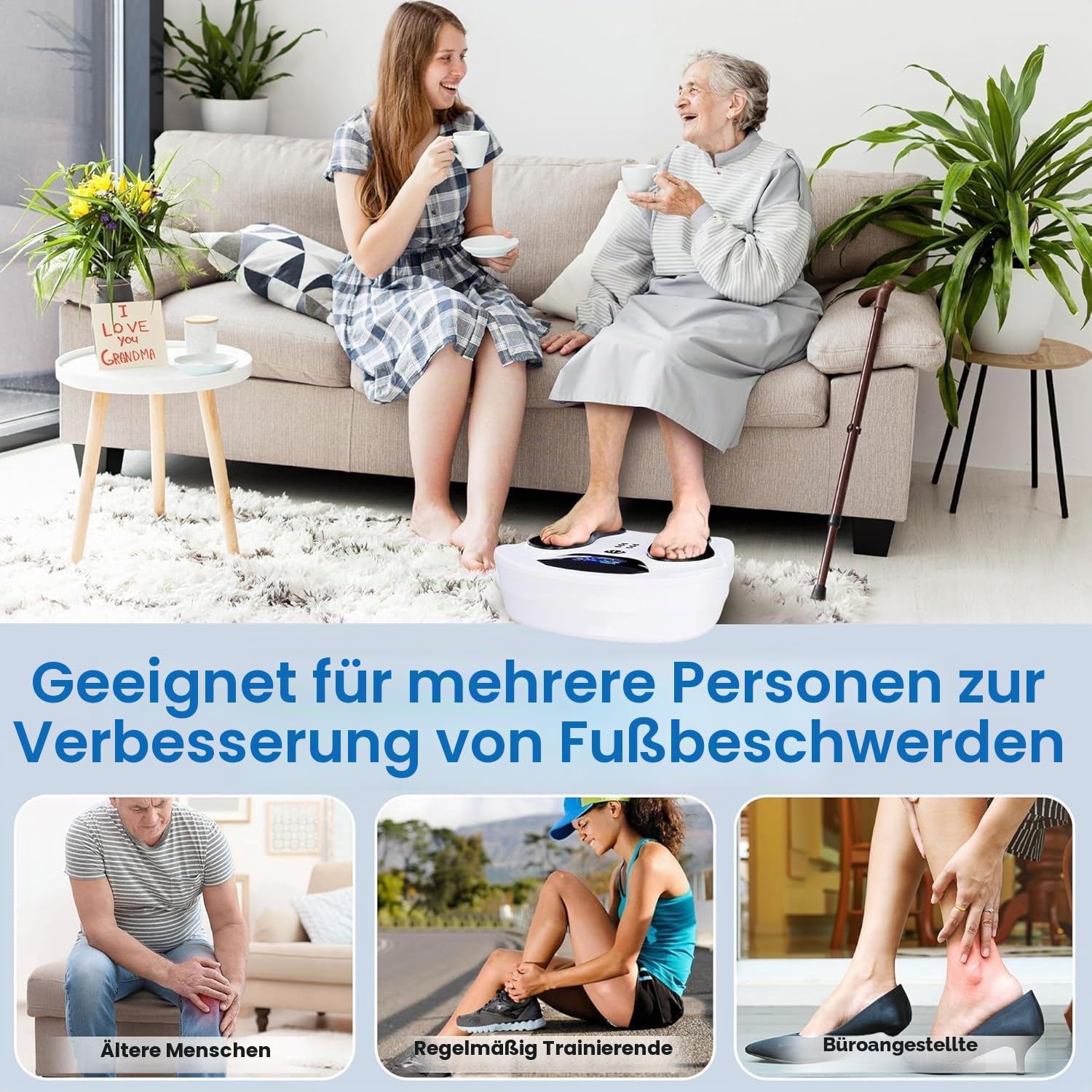 Medic Durchblutungs-Stimulator Beine, EMS & TENS Fußmassagegerät für Neuropathie Füße und Muskelschmerzen Linderung, Verbessert Polyneuropathie, mit 8 Elektroden Pads und Fernbedienung