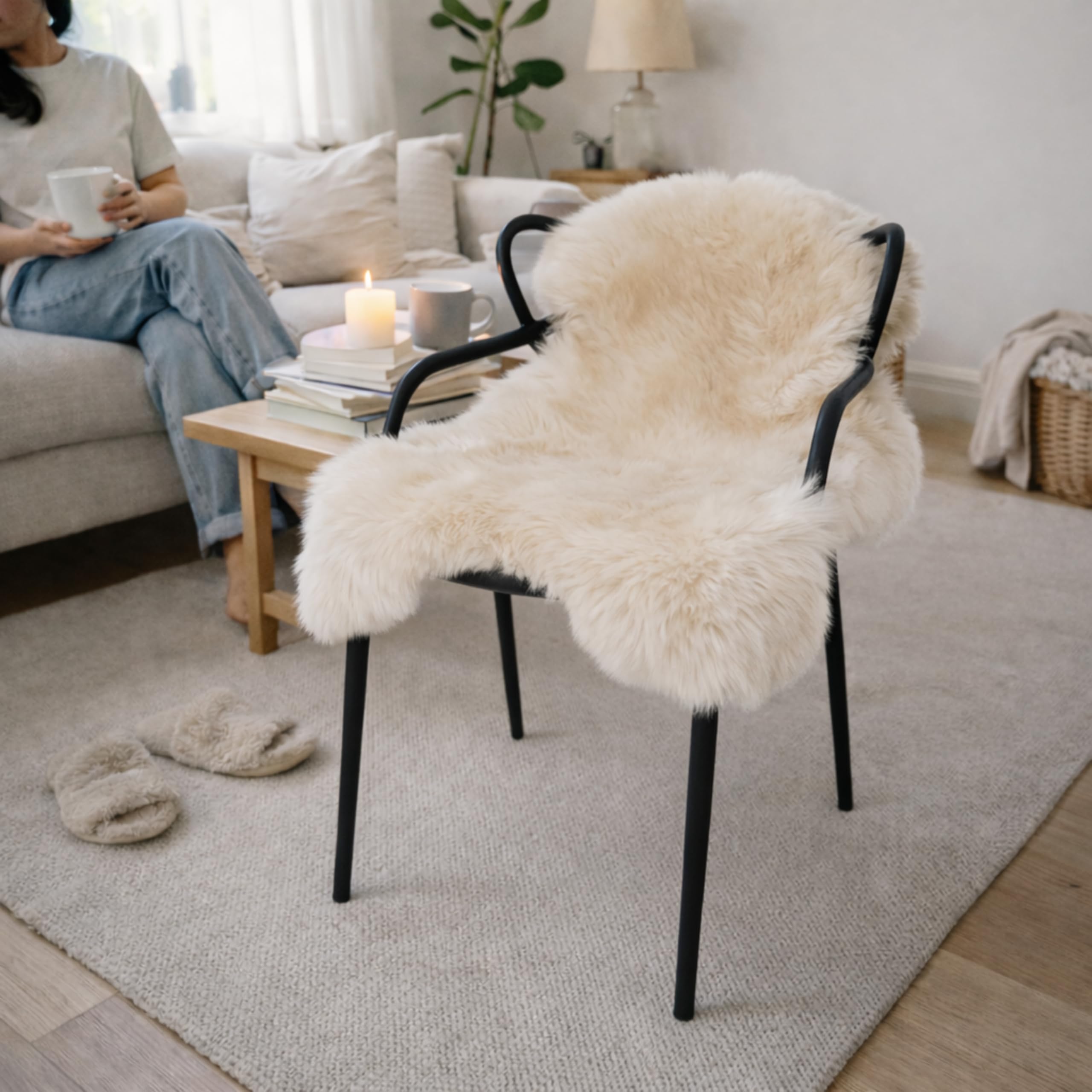 Peau de mouton australienne de qualité supérieure - Blanc - 80 x 60 cm - 4-6 cm - Pour chaise - Sans odeur - En peau d'agneau véritable - Pour canapé - Peau de mouton