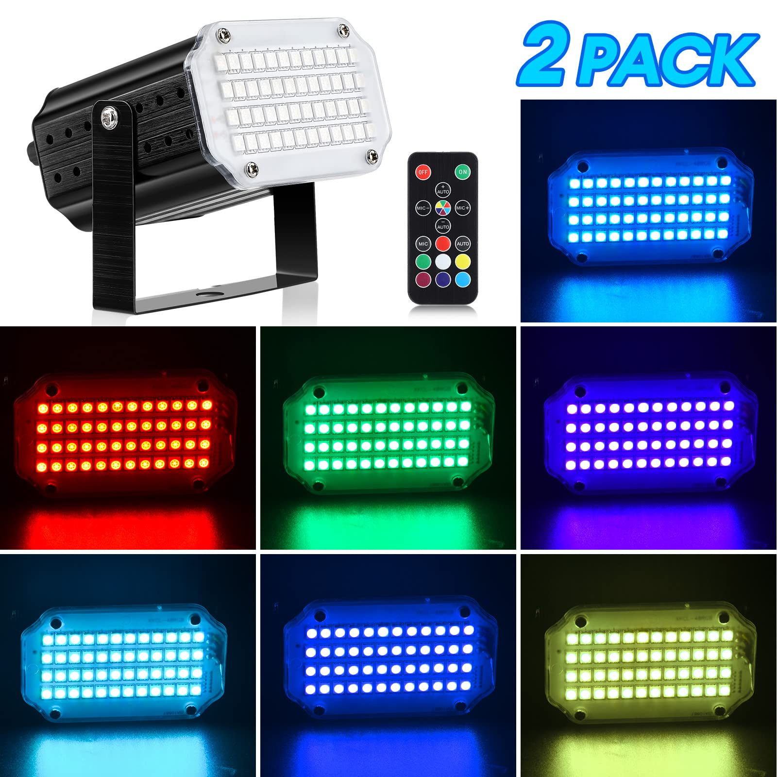 2er-Pack Stroboskop Disco Licht, Sound Aktiviert Und Flash Speed Control Party Licht mit 48 LED, Stroboskop Disco Licht für Tanzpartys, Geburtstage, DJs, Bars, Karaoke, Weihnachten, Hochzeiten, Clubs