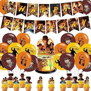 Indiana Jones Party Decorations,Birthday Party Supplies ForIndiana Jones 2023 Party Supplies Includes Banner - Cake Topper - 12 Cupcake Toppers - 18 Balloons