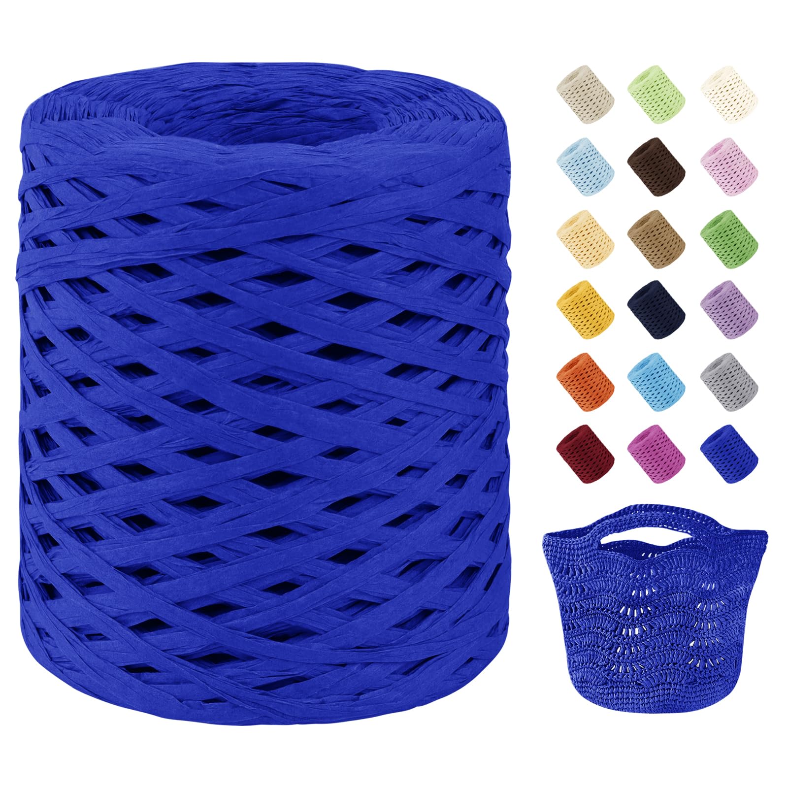 Uiopa Raffia Ribbon for Crochet, 3mm x 200m Raffia Paper Ribbon Straw Crochet Yarn for Crocheting Beach Bags, Sun Hats, Home Decor, DIY Crafts (Royal Blue)
